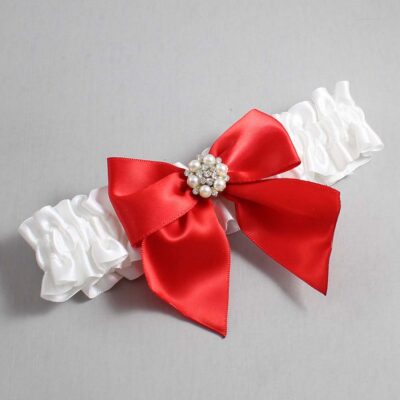 White and Red Satin Wedding Garter / White and Red Wedding Garters / Wedding Garter / Custom Wedding Garter / Bridal Garter / Prom Garter / Linda Joyce Couture / Personalized Garter / Personalized Wedding Garter / Personalized Prom Garter