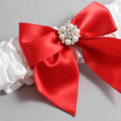 White and Red Satin Wedding Garter / White and Red Wedding Garters / Wedding Garter / Custom Wedding Garter / Bridal Garter / Prom Garter / Linda Joyce Couture / Personalized Garter / Personalized Wedding Garter / Personalized Prom Garter
