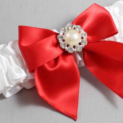 White and Red Satin Wedding Garter / White and Red Wedding Garters / Wedding Garter / Custom Wedding Garter / Bridal Garter / Prom Garter / Linda Joyce Couture / Personalized Garter / Personalized Wedding Garter / Personalized Prom Garter