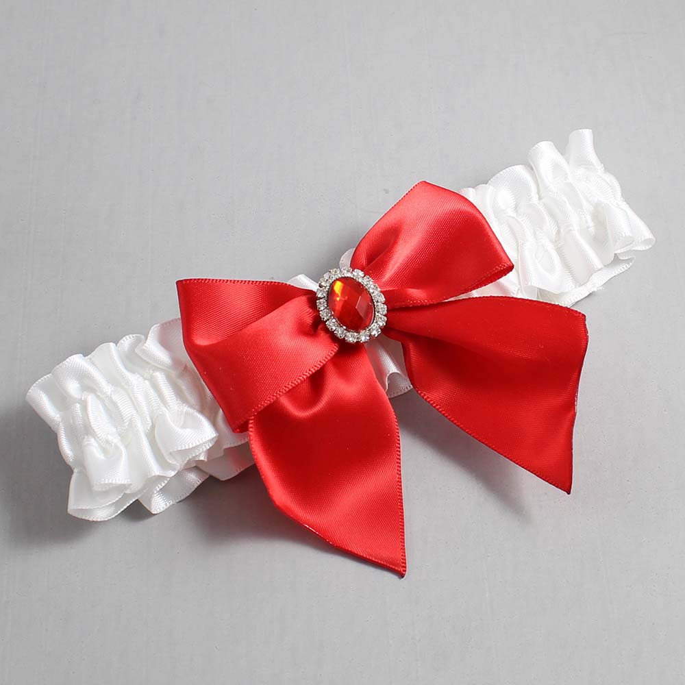 White and Red Satin Wedding Garter / White and Red Wedding Garters / Wedding Garter / Custom Wedding Garter / Bridal Garter / Prom Garter / Linda Joyce Couture / Personalized Garter / Personalized Wedding Garter / Personalized Prom Garter