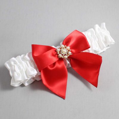 White and Red Satin Wedding Garter / White and Red Wedding Garters / Wedding Garter / Custom Wedding Garter / Bridal Garter / Prom Garter / Linda Joyce Couture / Personalized Garter / Personalized Wedding Garter / Personalized Prom Garter