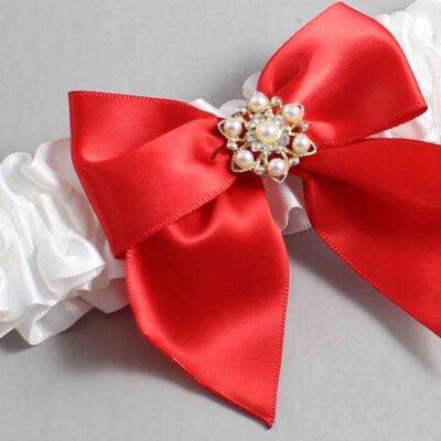 White and Red Satin Wedding Garter / White and Red Wedding Garters / Wedding Garter / Custom Wedding Garter / Bridal Garter / Prom Garter / Linda Joyce Couture / Personalized Garter / Personalized Wedding Garter / Personalized Prom Garter