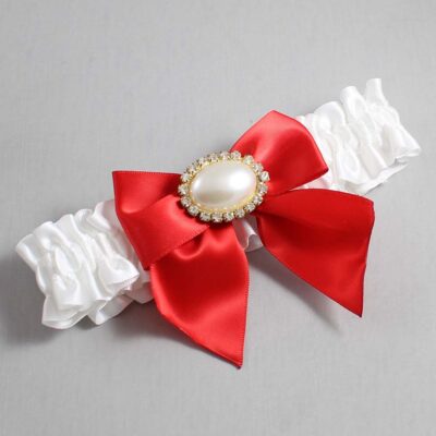 White and Red Satin Wedding Garter / White and Red Wedding Garters / Wedding Garter / Custom Wedding Garter / Bridal Garter / Prom Garter / Linda Joyce Couture / Personalized Garter / Personalized Wedding Garter / Personalized Prom Garter