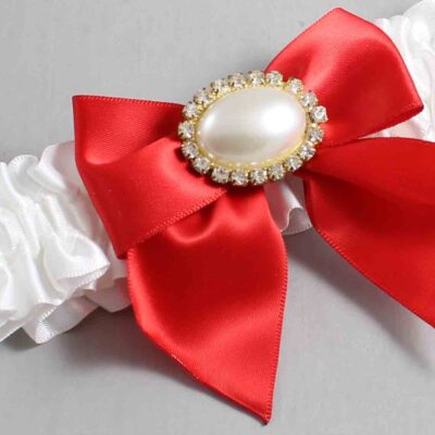 White and Red Satin Wedding Garter / White and Red Wedding Garters / Wedding Garter / Custom Wedding Garter / Bridal Garter / Prom Garter / Linda Joyce Couture / Personalized Garter / Personalized Wedding Garter / Personalized Prom Garter