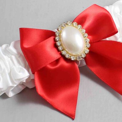 White and Red Satin Wedding Garter / White and Red Wedding Garters / Wedding Garter / Custom Wedding Garter / Bridal Garter / Prom Garter / Linda Joyce Couture / Personalized Garter / Personalized Wedding Garter / Personalized Prom Garter