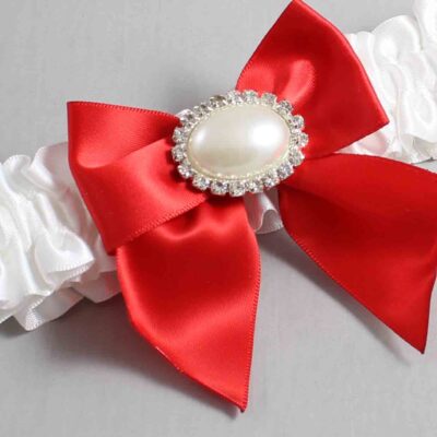 White and Red Satin Wedding Garter / White and Red Wedding Garters / Wedding Garter / Custom Wedding Garter / Bridal Garter / Prom Garter / Linda Joyce Couture / Personalized Garter / Personalized Wedding Garter / Personalized Prom Garter