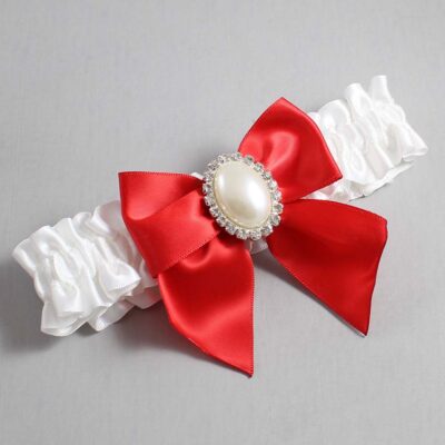 White and Red Satin Wedding Garter / White and Red Wedding Garters / Wedding Garter / Custom Wedding Garter / Bridal Garter / Prom Garter / Linda Joyce Couture / Personalized Garter / Personalized Wedding Garter / Personalized Prom Garter