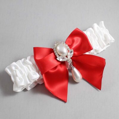 White and Red Satin Wedding Garter / White and Red Wedding Garters / Wedding Garter / Custom Wedding Garter / Bridal Garter / Prom Garter / Linda Joyce Couture / Personalized Garter / Personalized Wedding Garter / Personalized Prom Garter