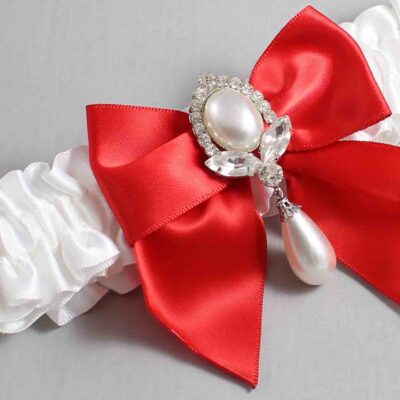 White and Red Satin Wedding Garter / White and Red Wedding Garters / Wedding Garter / Custom Wedding Garter / Bridal Garter / Prom Garter / Linda Joyce Couture / Personalized Garter / Personalized Wedding Garter / Personalized Prom Garter