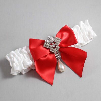 White and Red Satin Wedding Garter / White and Red Wedding Garters / Wedding Garter / Custom Wedding Garter / Bridal Garter / Prom Garter / Linda Joyce Couture / Personalized Garter / Personalized Wedding Garter / Personalized Prom Garter