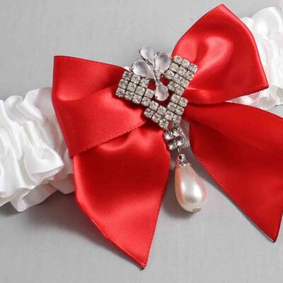 White and Red Satin Wedding Garter / White and Red Wedding Garters / Wedding Garter / Custom Wedding Garter / Bridal Garter / Prom Garter / Linda Joyce Couture / Personalized Garter / Personalized Wedding Garter / Personalized Prom Garter