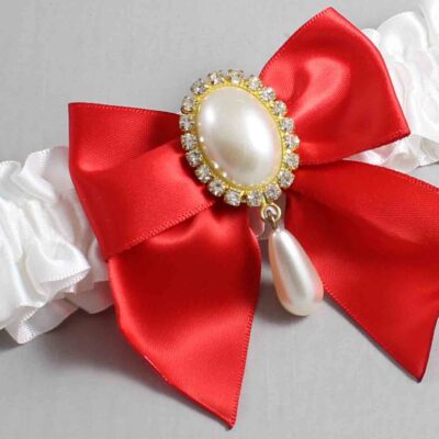 White and Red Satin Wedding Garter / White and Red Wedding Garters / Wedding Garter / Custom Wedding Garter / Bridal Garter / Prom Garter / Linda Joyce Couture / Personalized Garter / Personalized Wedding Garter / Personalized Prom Garter