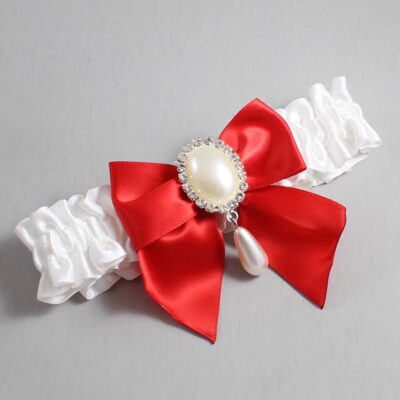 White and Red Satin Wedding Garter / White and Red Wedding Garters / Wedding Garter / Custom Wedding Garter / Bridal Garter / Prom Garter / Linda Joyce Couture / Personalized Garter / Personalized Wedding Garter / Personalized Prom Garter