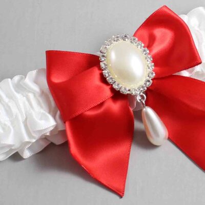 White and Red Satin Wedding Garter / White and Red Wedding Garters / Wedding Garter / Custom Wedding Garter / Bridal Garter / Prom Garter / Linda Joyce Couture / Personalized Garter / Personalized Wedding Garter / Personalized Prom Garter