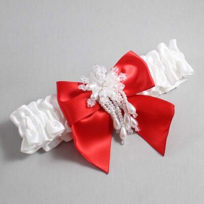 White and Red Satin Wedding Garter / White and Red Wedding Garters / Wedding Garter / Custom Wedding Garter / Bridal Garter / Prom Garter / Linda Joyce Couture / Personalized Garter / Personalized Wedding Garter / Personalized Prom Garter