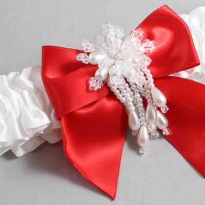 White and Red Satin Wedding Garter / White and Red Wedding Garters / Wedding Garter / Custom Wedding Garter / Bridal Garter / Prom Garter / Linda Joyce Couture / Personalized Garter / Personalized Wedding Garter / Personalized Prom Garter