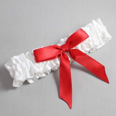 White and Red Satin Wedding Garter / White Wedding Garters / Wedding Garter / Custom Wedding Garter / Bridal Garter / Prom Garter / Linda Joyce Couture / Personalized Garter / Personalized Wedding Garter / Personalized Prom Garter