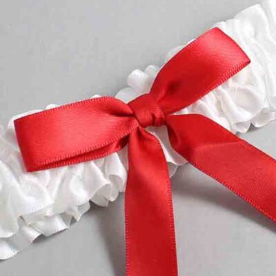 White and Red Satin Wedding Garter / White Wedding Garters / Wedding Garter / Custom Wedding Garter / Bridal Garter / Prom Garter / Linda Joyce Couture / Personalized Garter / Personalized Wedding Garter / Personalized Prom Garter