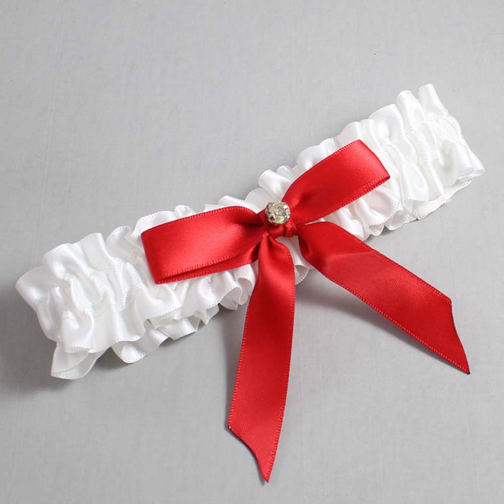 White and Red Satin Wedding Garter / White Wedding Garters / Wedding Garter / Custom Wedding Garter / Bridal Garter / Prom Garter / Linda Joyce Couture / Personalized Garter / Personalized Wedding Garter / Personalized Prom Garter