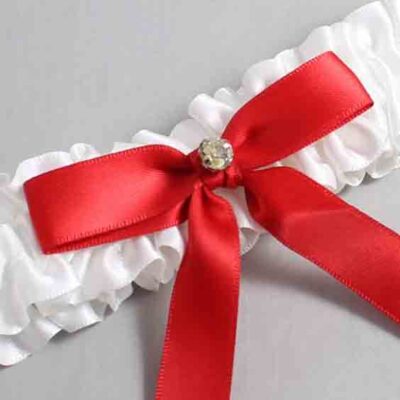 White and Red Satin Wedding Garter / White Wedding Garters / Wedding Garter / Custom Wedding Garter / Bridal Garter / Prom Garter / Linda Joyce Couture / Personalized Garter / Personalized Wedding Garter / Personalized Prom Garter