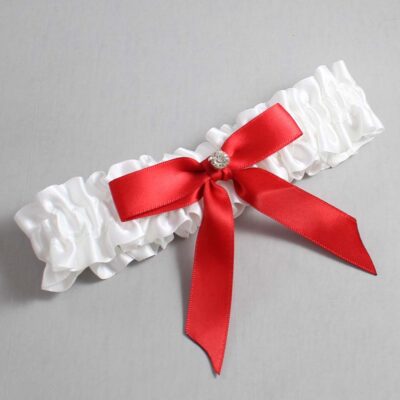 White and Red Satin Wedding Garter / White Wedding Garters / Wedding Garter / Custom Wedding Garter / Bridal Garter / Prom Garter / Linda Joyce Couture / Personalized Garter / Personalized Wedding Garter / Personalized Prom Garter