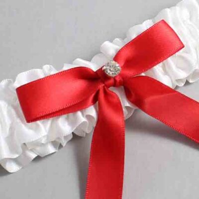 White and Red Satin Wedding Garter / White Wedding Garters / Wedding Garter / Custom Wedding Garter / Bridal Garter / Prom Garter / Linda Joyce Couture / Personalized Garter / Personalized Wedding Garter / Personalized Prom Garter