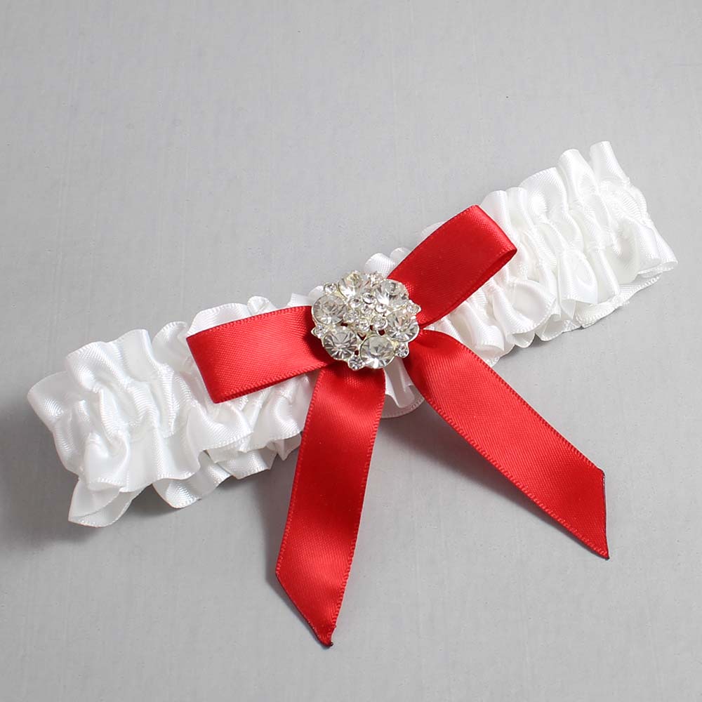 White and Red Satin Wedding Garter / White Wedding Garters / Wedding Garter / Custom Wedding Garter / Bridal Garter / Prom Garter / Linda Joyce Couture / Personalized Garter / Personalized Wedding Garter / Personalized Prom Garter