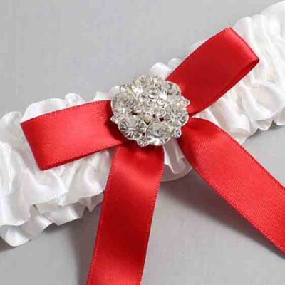 White and Red Satin Wedding Garter / White Wedding Garters / Wedding Garter / Custom Wedding Garter / Bridal Garter / Prom Garter / Linda Joyce Couture / Personalized Garter / Personalized Wedding Garter / Personalized Prom Garter
