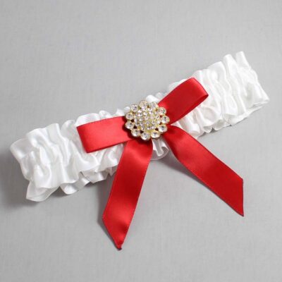 White and Red Satin Wedding Garter / White Wedding Garters / Wedding Garter / Custom Wedding Garter / Bridal Garter / Prom Garter / Linda Joyce Couture / Personalized Garter / Personalized Wedding Garter / Personalized Prom Garter