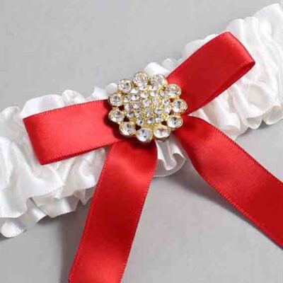 White and Red Satin Wedding Garter / White Wedding Garters / Wedding Garter / Custom Wedding Garter / Bridal Garter / Prom Garter / Linda Joyce Couture / Personalized Garter / Personalized Wedding Garter / Personalized Prom Garter