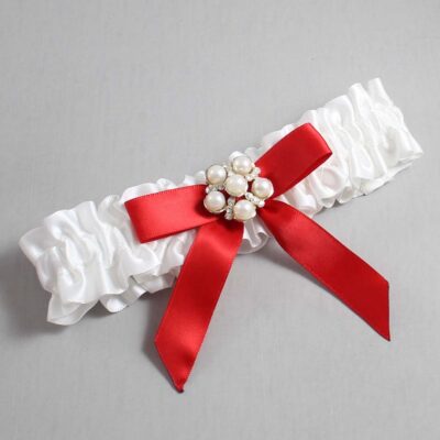 White and Red Satin Wedding Garter / White Wedding Garters / Wedding Garter / Custom Wedding Garter / Bridal Garter / Prom Garter / Linda Joyce Couture / Personalized Garter / Personalized Wedding Garter / Personalized Prom Garter