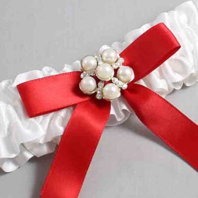 White and Red Satin Wedding Garter / White Wedding Garters / Wedding Garter / Custom Wedding Garter / Bridal Garter / Prom Garter / Linda Joyce Couture / Personalized Garter / Personalized Wedding Garter / Personalized Prom Garter