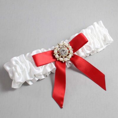 White and Red Satin Wedding Garter / White Wedding Garters / Wedding Garter / Custom Wedding Garter / Bridal Garter / Prom Garter / Linda Joyce Couture / Personalized Garter / Personalized Wedding Garter / Personalized Prom Garter
