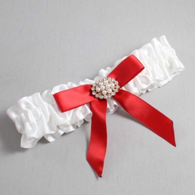 White and Red Satin Wedding Garter / White Wedding Garters / Wedding Garter / Custom Wedding Garter / Bridal Garter / Prom Garter / Linda Joyce Couture / Personalized Garter / Personalized Wedding Garter / Personalized Prom Garter