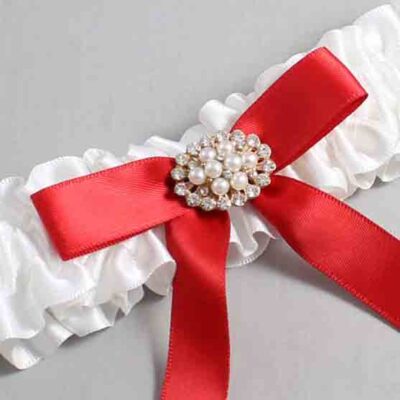 White and Red Satin Wedding Garter / White Wedding Garters / Wedding Garter / Custom Wedding Garter / Bridal Garter / Prom Garter / Linda Joyce Couture / Personalized Garter / Personalized Wedding Garter / Personalized Prom Garter
