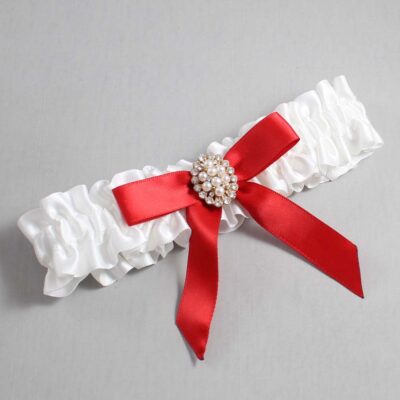 White and Red Satin Wedding Garter / White Wedding Garters / Wedding Garter / Custom Wedding Garter / Bridal Garter / Prom Garter / Linda Joyce Couture / Personalized Garter / Personalized Wedding Garter / Personalized Prom Garter