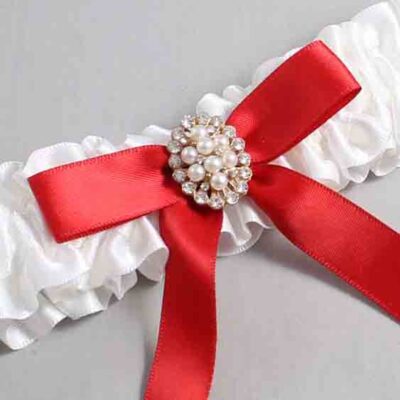 White and Red Satin Wedding Garter / White Wedding Garters / Wedding Garter / Custom Wedding Garter / Bridal Garter / Prom Garter / Linda Joyce Couture / Personalized Garter / Personalized Wedding Garter / Personalized Prom Garter