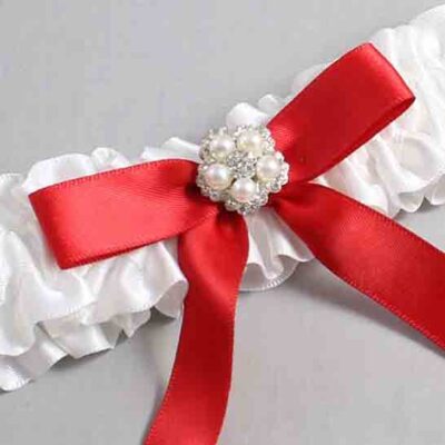 White and Red Satin Wedding Garter / White Wedding Garters / Wedding Garter / Custom Wedding Garter / Bridal Garter / Prom Garter / Linda Joyce Couture / Personalized Garter / Personalized Wedding Garter / Personalized Prom Garter