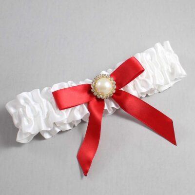 White and Red Satin Wedding Garter / White Wedding Garters / Wedding Garter / Custom Wedding Garter / Bridal Garter / Prom Garter / Linda Joyce Couture / Personalized Garter / Personalized Wedding Garter / Personalized Prom Garter