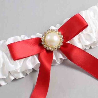 White and Red Satin Wedding Garter / White Wedding Garters / Wedding Garter / Custom Wedding Garter / Bridal Garter / Prom Garter / Linda Joyce Couture / Personalized Garter / Personalized Wedding Garter / Personalized Prom Garter