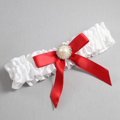 White and Red Satin Wedding Garter / White Wedding Garters / Wedding Garter / Custom Wedding Garter / Bridal Garter / Prom Garter / Linda Joyce Couture / Personalized Garter / Personalized Wedding Garter / Personalized Prom Garter