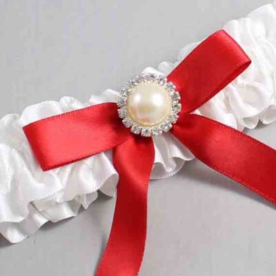 White and Red Satin Wedding Garter / White Wedding Garters / Wedding Garter / Custom Wedding Garter / Bridal Garter / Prom Garter / Linda Joyce Couture / Personalized Garter / Personalized Wedding Garter / Personalized Prom Garter