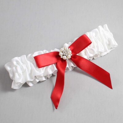 White and Red Satin Wedding Garter / White Wedding Garters / Wedding Garter / Custom Wedding Garter / Bridal Garter / Prom Garter / Linda Joyce Couture / Personalized Garter / Personalized Wedding Garter / Personalized Prom Garter