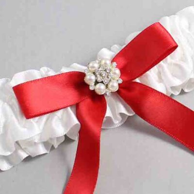 White and Red Satin Wedding Garter / White Wedding Garters / Wedding Garter / Custom Wedding Garter / Bridal Garter / Prom Garter / Linda Joyce Couture / Personalized Garter / Personalized Wedding Garter / Personalized Prom Garter