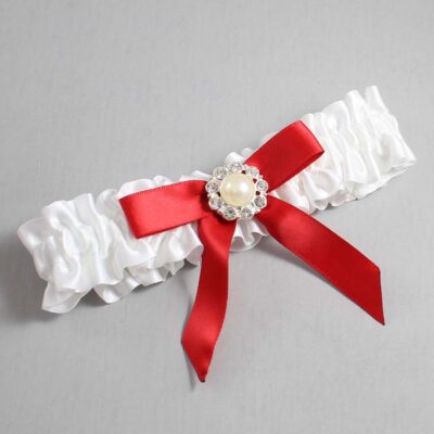 White and Red Satin Wedding Garter / White Wedding Garters / Wedding Garter / Custom Wedding Garter / Bridal Garter / Prom Garter / Linda Joyce Couture / Personalized Garter / Personalized Wedding Garter / Personalized Prom Garter