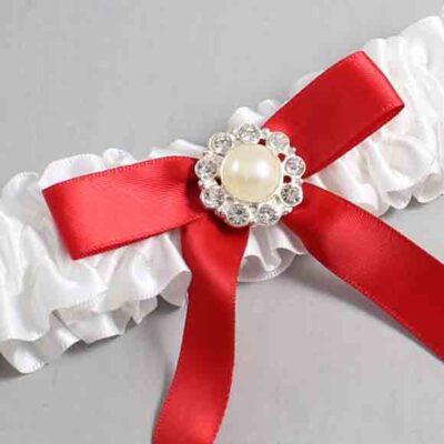 White and Red Satin Wedding Garter / White Wedding Garters / Wedding Garter / Custom Wedding Garter / Bridal Garter / Prom Garter / Linda Joyce Couture / Personalized Garter / Personalized Wedding Garter / Personalized Prom Garter