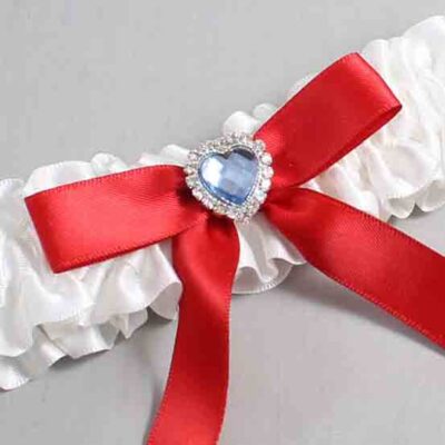 White and Red Satin Wedding Garter / White Wedding Garters / Wedding Garter / Custom Wedding Garter / Bridal Garter / Prom Garter / Linda Joyce Couture / Personalized Garter / Personalized Wedding Garter / Personalized Prom Garter
