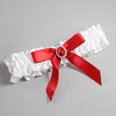 White and Red Satin Wedding Garter / White Wedding Garters / Wedding Garter / Custom Wedding Garter / Bridal Garter / Prom Garter / Linda Joyce Couture / Personalized Garter / Personalized Wedding Garter / Personalized Prom Garter