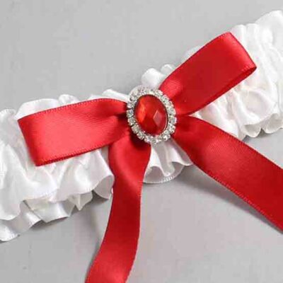 White and Red Satin Wedding Garter / White Wedding Garters / Wedding Garter / Custom Wedding Garter / Bridal Garter / Prom Garter / Linda Joyce Couture / Personalized Garter / Personalized Wedding Garter / Personalized Prom Garter