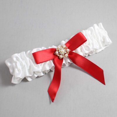 White and Red Satin Wedding Garter / White Wedding Garters / Wedding Garter / Custom Wedding Garter / Bridal Garter / Prom Garter / Linda Joyce Couture / Personalized Garter / Personalized Wedding Garter / Personalized Prom Garter